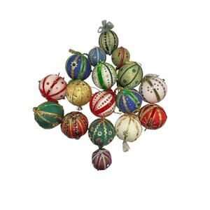 VTG Handmade Christmas Ornaments Set Push Pin Sequin Beaded‎ 4” Victorian Kitsch